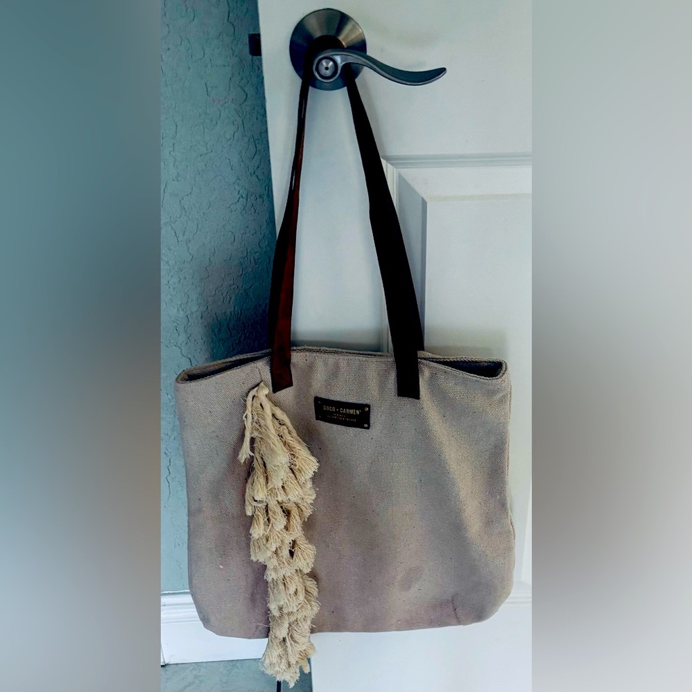 Coco + Carmen Canvas Tote with Fringe and Leather Straps